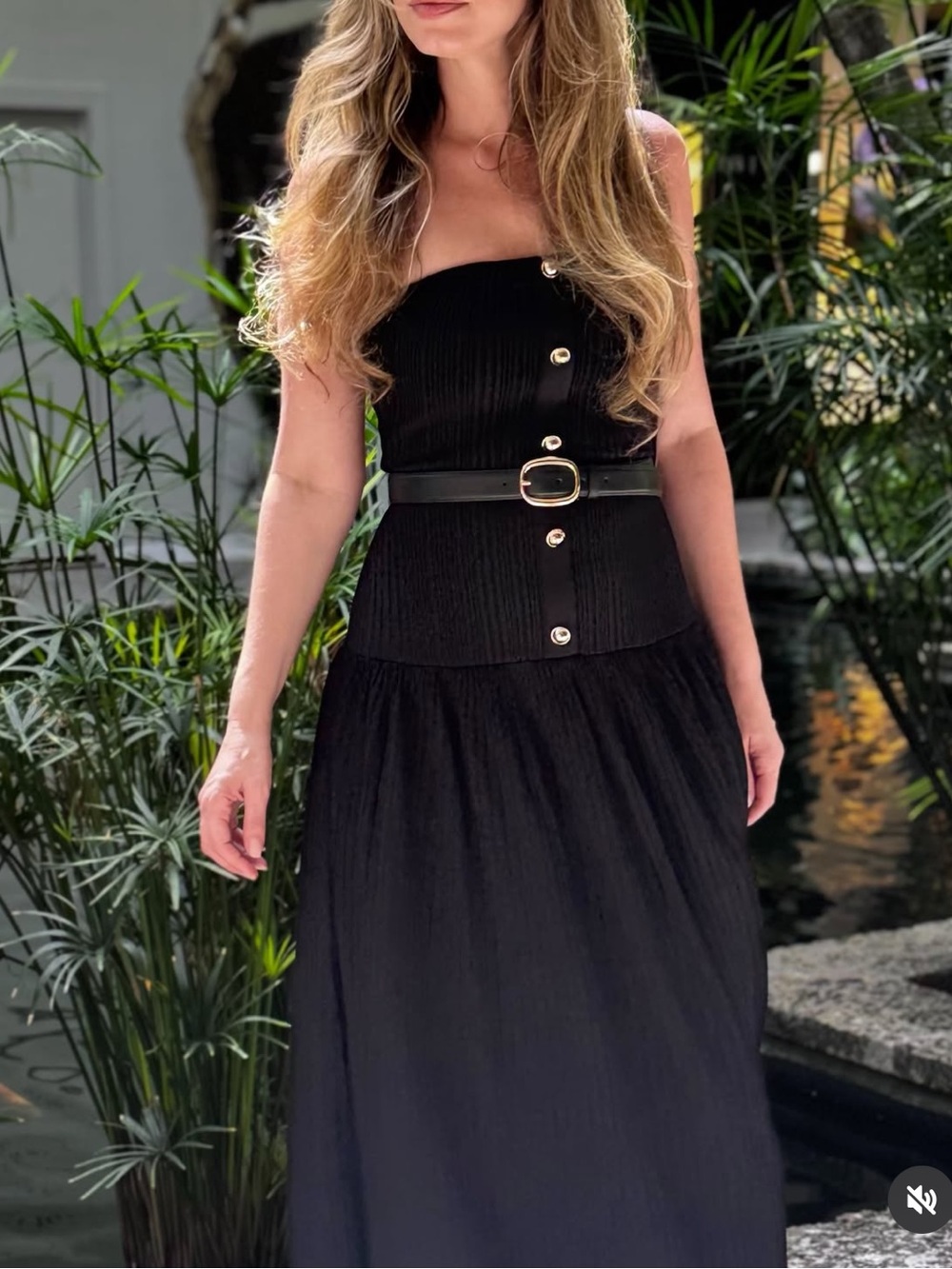 Self-Portrait Black Bandeau Knit Strapless Maxi Dress Gold Buttons Size S - Picture 1 of 16